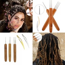 US 5Pcs Set Dreadlock Crochet Hook Bamboo Handle Tool Braid Hair Needle Weave