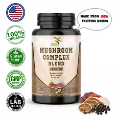 Mushroom Complex Supplement Capsules Mushrooms Lions Mane, Reishi, Turkey Tail