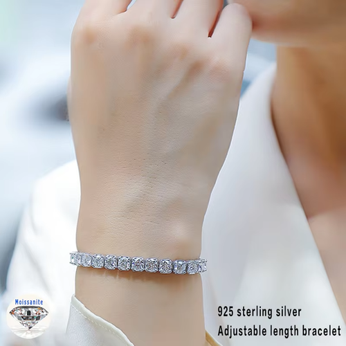 Full D VVS1 Round Moissanite Tennis Bracelet Women Chain 925 Sterling Silver GRA - Picture 2 of 17