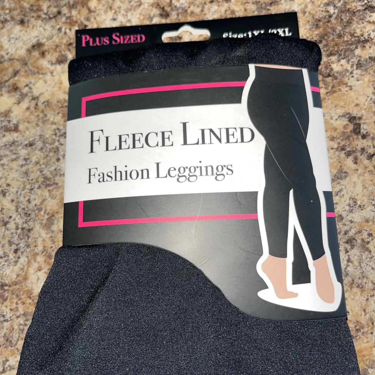 plus sized black fleece lined fashion leggings 1XL 2XL