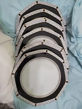 8 Dinner Plates Rare 1980s L9419 Perfect Mikasa Interlude Black White Gold 10 In