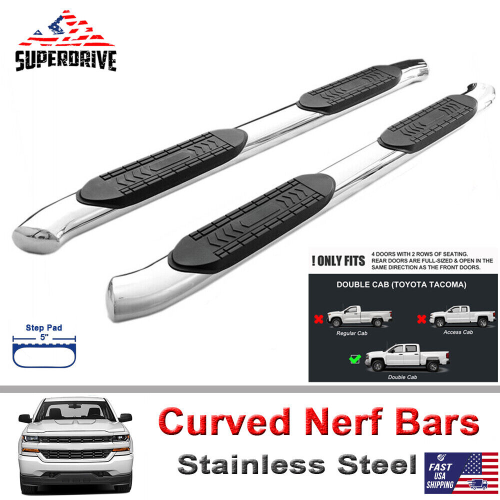 Fits 2005-2022 Toyota Tacoma Double/Crew Cab  5" Side Steps Bars Running Boards