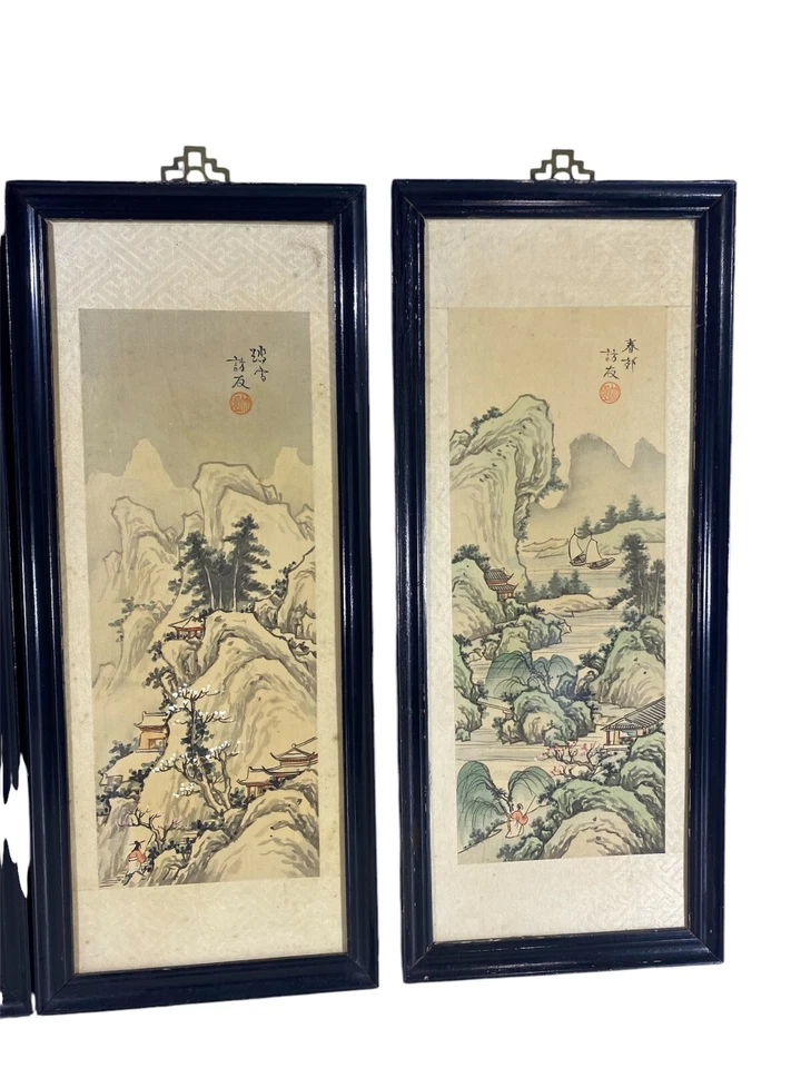 dos pares de pintura de seda de paisaje chino/japonés Foto 4 de 4
