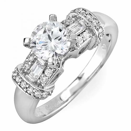 Verlobungsring 2,1 kt runder & Baguetteschliff Diamant GIA-zertifiziert 18 Karat Weißgold - Bild 1 von 1