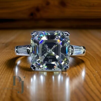 Moissanite Solitaire Engagement Ring 3.50 Carat Asscher Cut Solid 14K White Gold