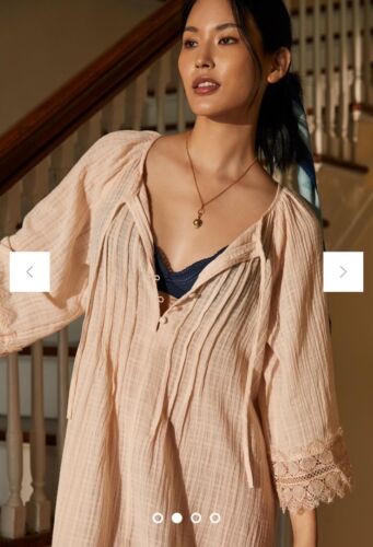Anthropologie Spitze Biesen Tunika Kleid Boho Pfirsich Lounge Schwimmen Überziehen Medium Neu mit Etikett