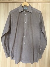 Men's Herm s Brown "H" Checked Vintage Shirt Size 15.5 / 39