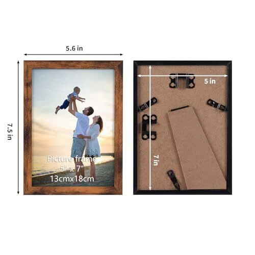 18 Packs 5x7 Picture Frames Rustic Brown Bulk Picture Frames for
