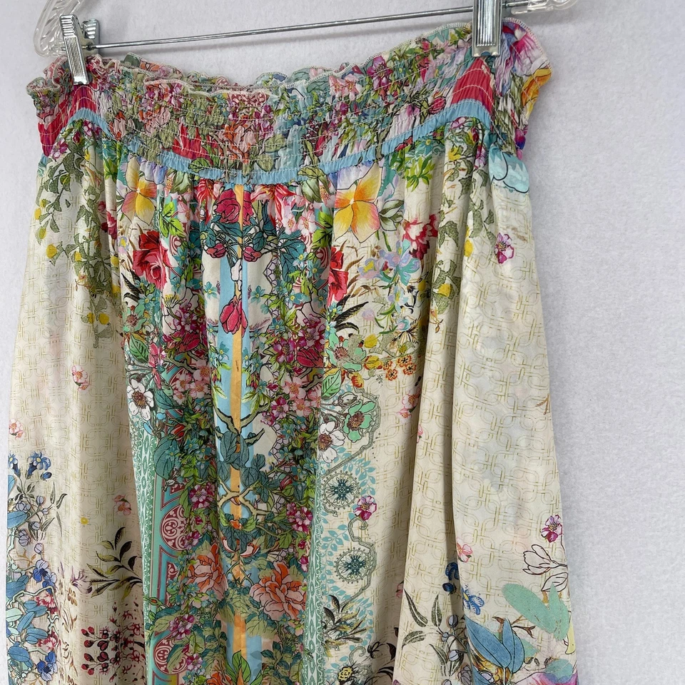 Falda JOHNNY WAS L 100% Seda Floral Cintura Ajustada Línea A Maxi Hippie Boho Marfil Foto 4 de 4