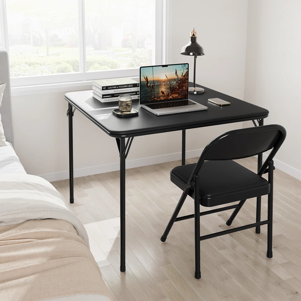 33.6" Folding Tables PU Leather Folding Card Table Half Portable Foldable Table - Image 3 of 4