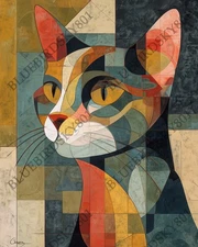 Cubist Cat 8x10 Art Print – Modern Geometric Abstract Feline Wall Decor Poster