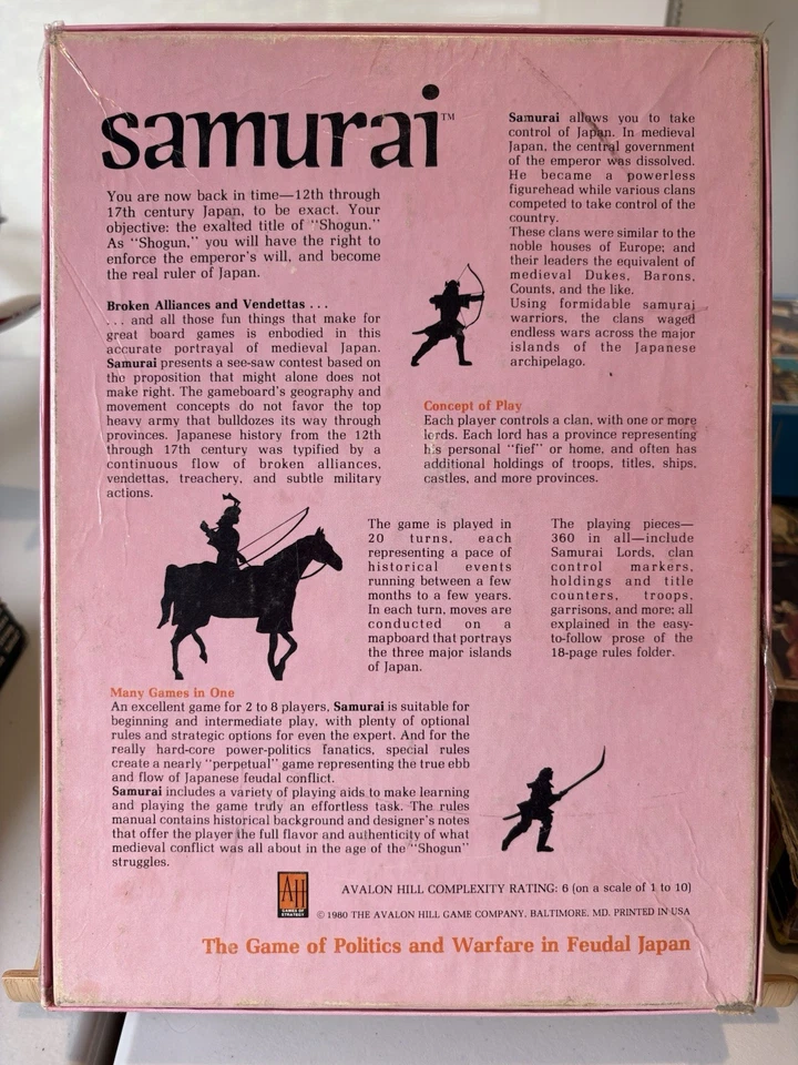 SAMURAI GAME Vintage AVALON HILL 1980 SAMURAI GAME OF POLITICS & WARFARE JAPAN - image 2 of 4
