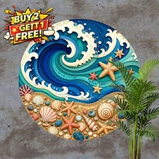 Blue Coastal Ocean Beach Metal Tin Sign Seaside Summer Wall Plaque Decor 8x8