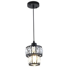 1-Light Mini Crystal Pendant Light Kitchen Island 5.5'' Black Modern Hanging ...
