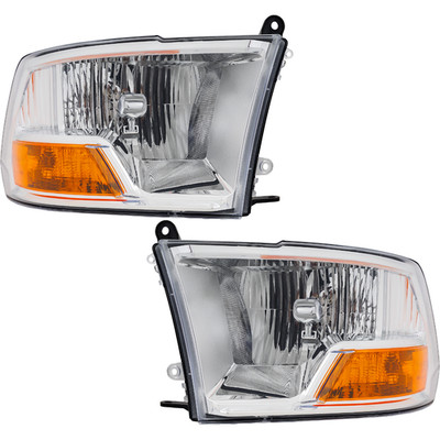 Fits RAM FULL SIZE P/U 09-18 HEAD LAMP RH AND LH, Assembly, Halogen, w/o Quad La