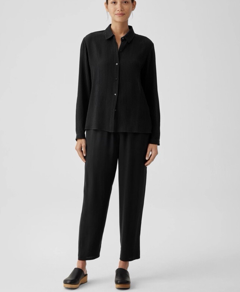 Eileen Fisher Black 100% Silk Georgette Crepe Tapered Ankle Pants, sz L