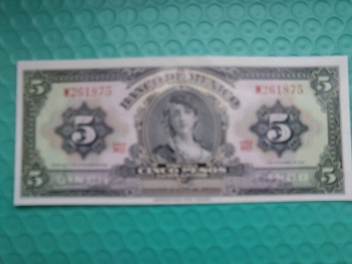 RARE MEXICO 5 PESOS 1961 UNC BANKNOTE - Serie: 'MG' - Prefix: 'C' - (Pick-60g.7)