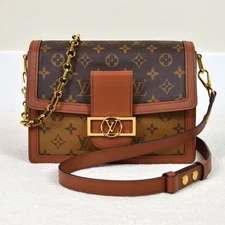 Louis Vuitton Dauphine MM Reverse Monogram Chain Shoulder Bag Purse Handbag