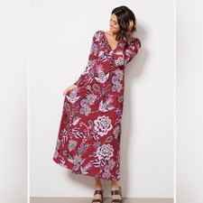 NEW! Farm Rio pineapple Inspiration Burgundy V-Neck Maxi Dress Sz L Runs Small