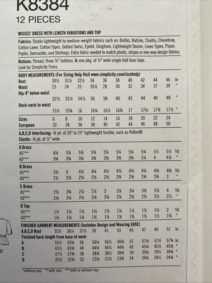 Simplicity K8384 Misses Dress with Length Variations & Top Uncut Pattern - Image 4 of 4