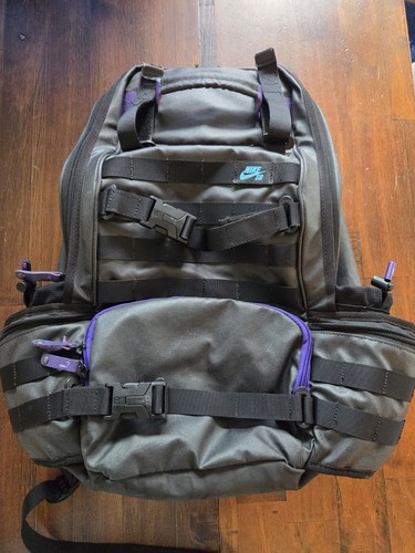 Vintage Nike SB Tactical Rucksack School Backpack Black Purple Skateboarding