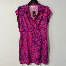 KUT from the Kloth Pink Purple Tropical Linen Blend Faux Wrap Mini Dress Medium