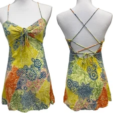 ASOS Reclaimed Vintage Yellow Patchwork Bandana Strappy Tie-Front Mini Dress