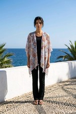 Boho Paisley Kimono Cardigan Tassel Hem Open Front 28x35