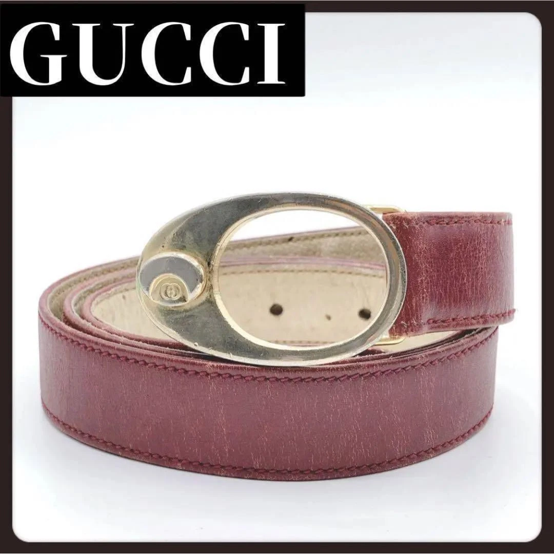 Ceinture GUCCI 80/32 cuir bordeaux doré 3 trous étroite sans boite occasion femme