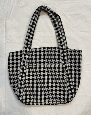 Baggu Mini Cloud Bag Tote Purse Handbag black and white pixel gingham NWT
