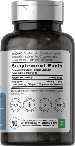 Magnesium L-Threonate | 2000mg | 100 Capsules | Magtein | Non-GMO | by Horbaach - Picture 2 of 7
