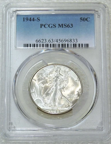 1944-S Walking Liberty Half Dollar PCGS MS63 Frosty White PQ New Holder #Z314Q