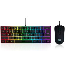 60 Gaming Keyboard Mouse Combo Set Mini 61 Keys True RGB Mechanical Feeling
