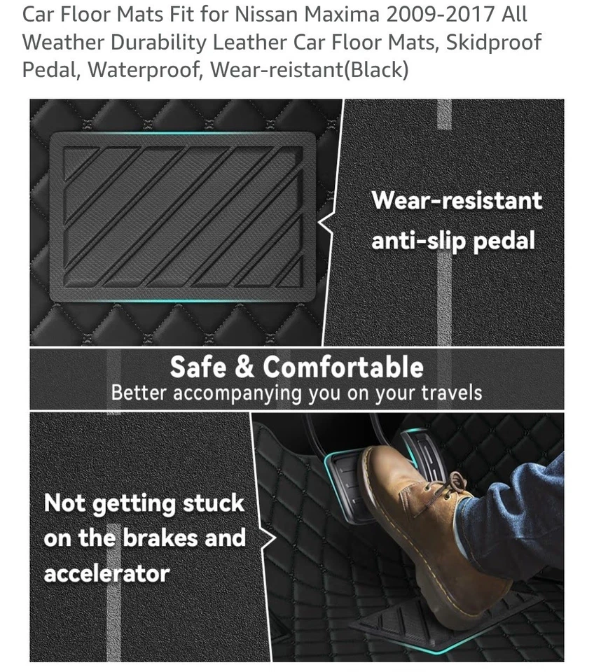 Juego completo alfombrillas coche aptas para Nissan Máxima 2009-2017, negras Foto 2 de 4