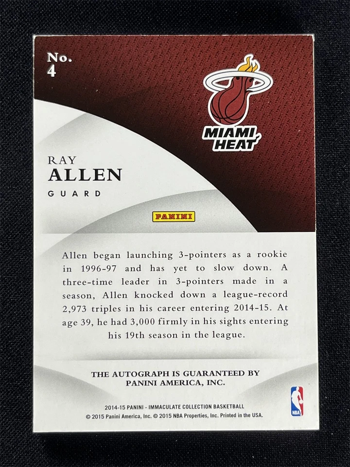 2014-15 Panini Immaculate Collection Ray Allen #4 Ink Autographs Auto Heat /49 - Image 2 of 2