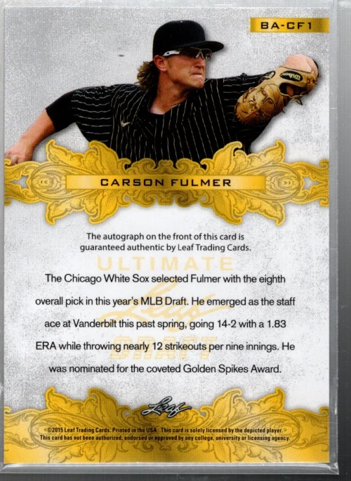 A5516- 2015 Leaf Ultimate Draft #BACF1 Carson Fulmer Auto - NM-MT - Image 2 of 2
