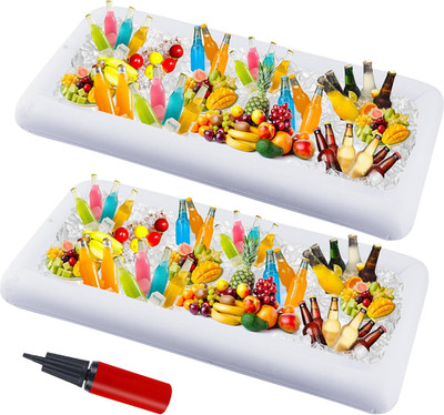 2 Packs Inflatable Ice Serving Trays, 51''X25''X4.5'' Oversized PVC Inflatable Sala