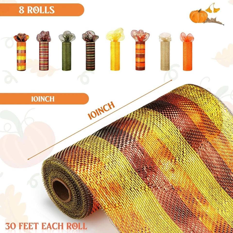 Thanksgiving 8-Roll Mesh Ribbon Set - 10"x30ft Material for Creative Decor - Image 4 of 4