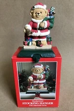 Potpourri 1995 Christmas Stocking Hanger, Santa Bear w/Box, Holds Up to 4 lbs
