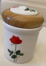Floral  Kitchen Spice or Tea Jar Canister Set Of  3 Roses Flowers Wood Lids