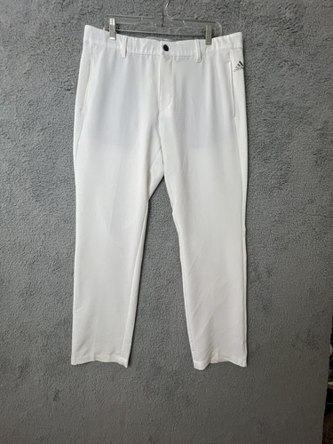 Adidas Golf Pants Trousers Men's Size 36x32 White Flat Front 3 Stripes