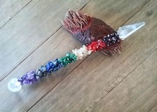 LARGE CHAKRA WAND, CHAKRA CRYSTAL WAND WITH QUARTZ POINT And STERLING SILVER