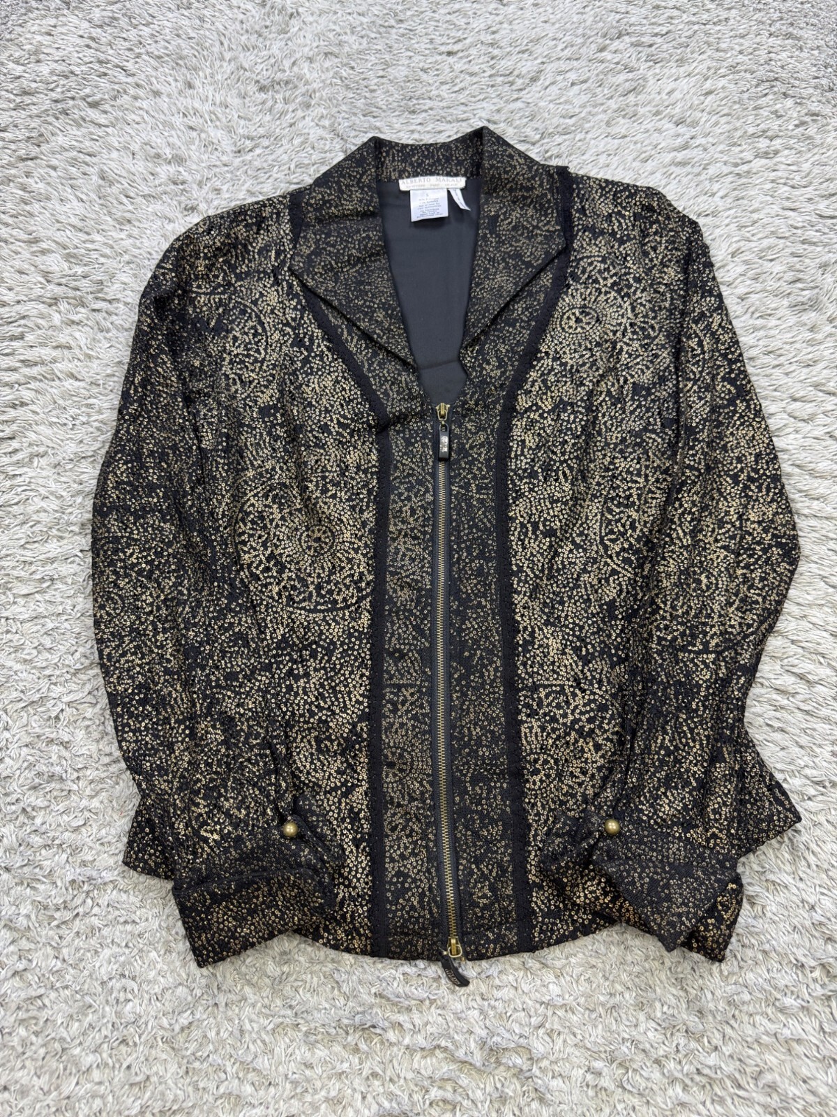 Alberto Makali Jacket Women Small Geometric Gold Speckle Flecked Full Zip Blazer