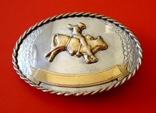 Vintage Western Cowboy Bullrider Nickel Silver Belt Buckle