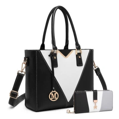 UNBRAND Elegant Women's 2pcs Handbag Set,Leather Look V-Shape Shoulder Handbag