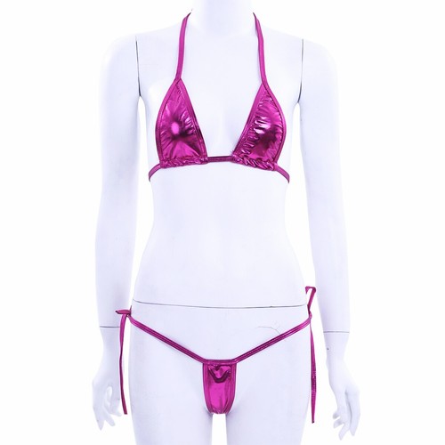 Damen!Micro Wetlook String Bikini Set Glanz BH mit Unterwäsche Dessous Badeanzug - Bild 79 von 117