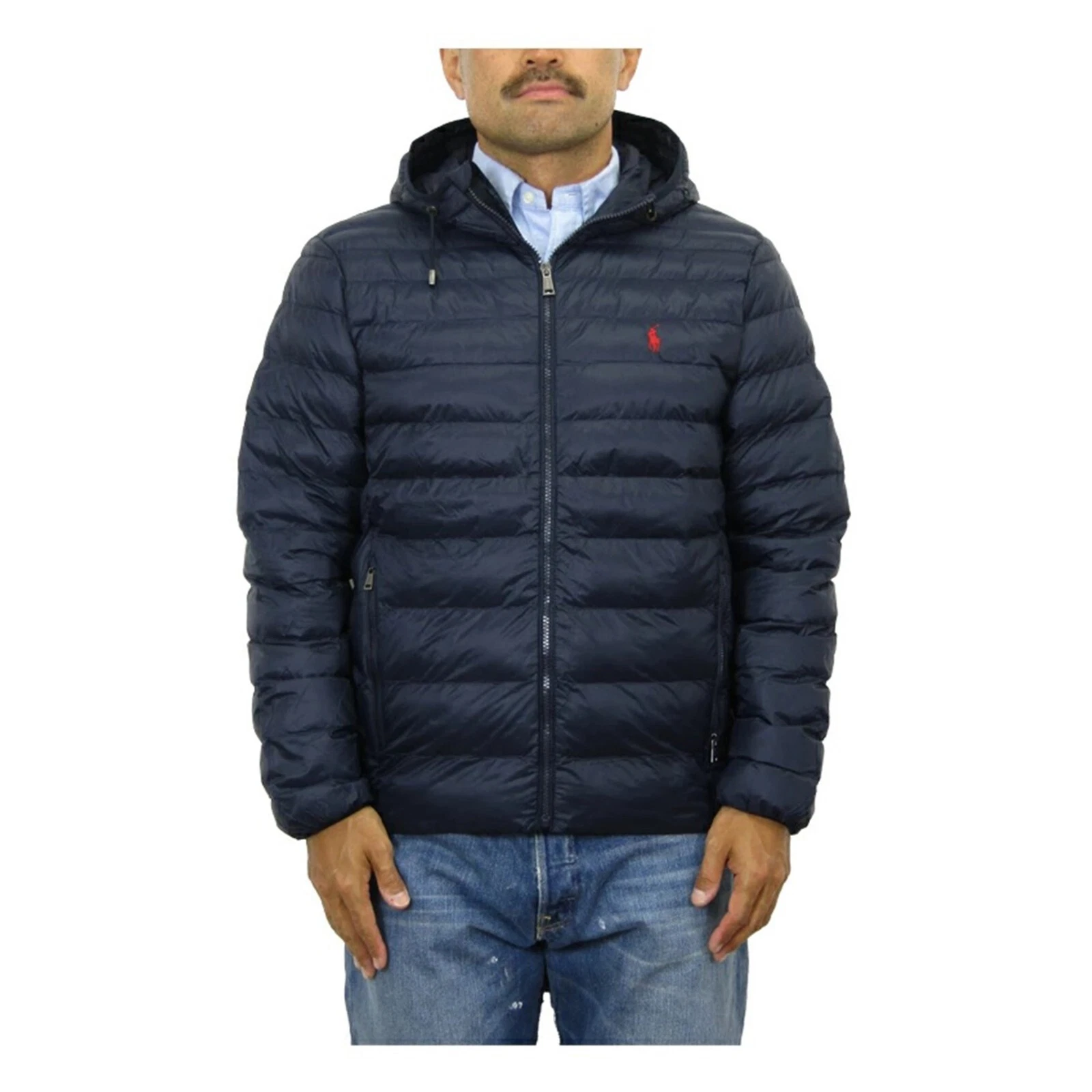 Polo Ralph Lauren Hooded Packable Full Zip Puffer Down Jacket - Navy (Red) -
Opens in a new window o