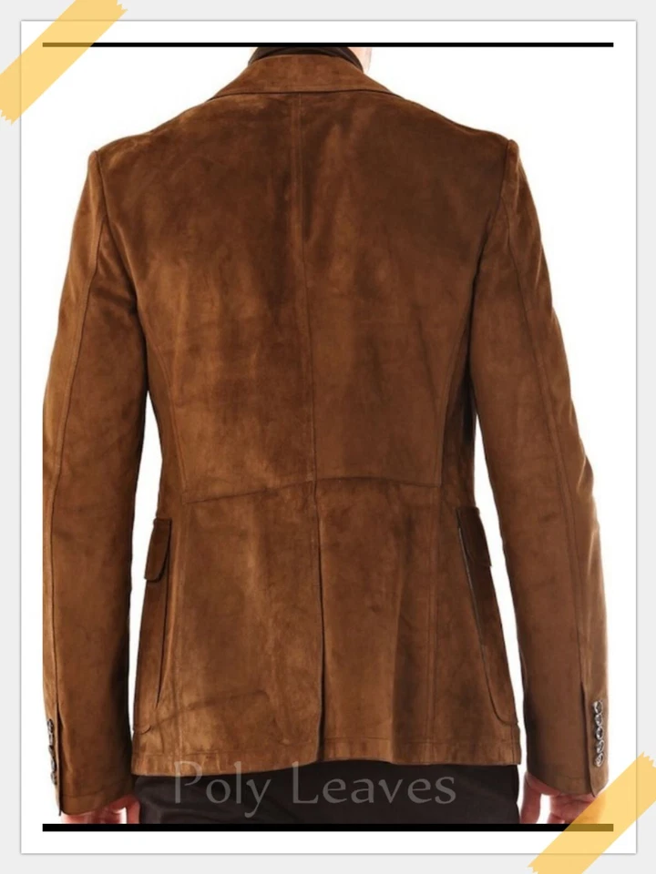 Brown Leather Blazer Men Pure Suede Coat Jacket 2 Button Size S to 4XL New - Image 2 of 3