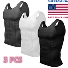 Men 3 Pack Slim Body Shaper Posture Corrector Vest Abdomen Compression Shirt Top
