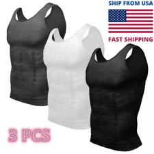 Men 3 Pack Slim Body Shaper Posture Corrector Vest Abdomen Compression Shirt Top